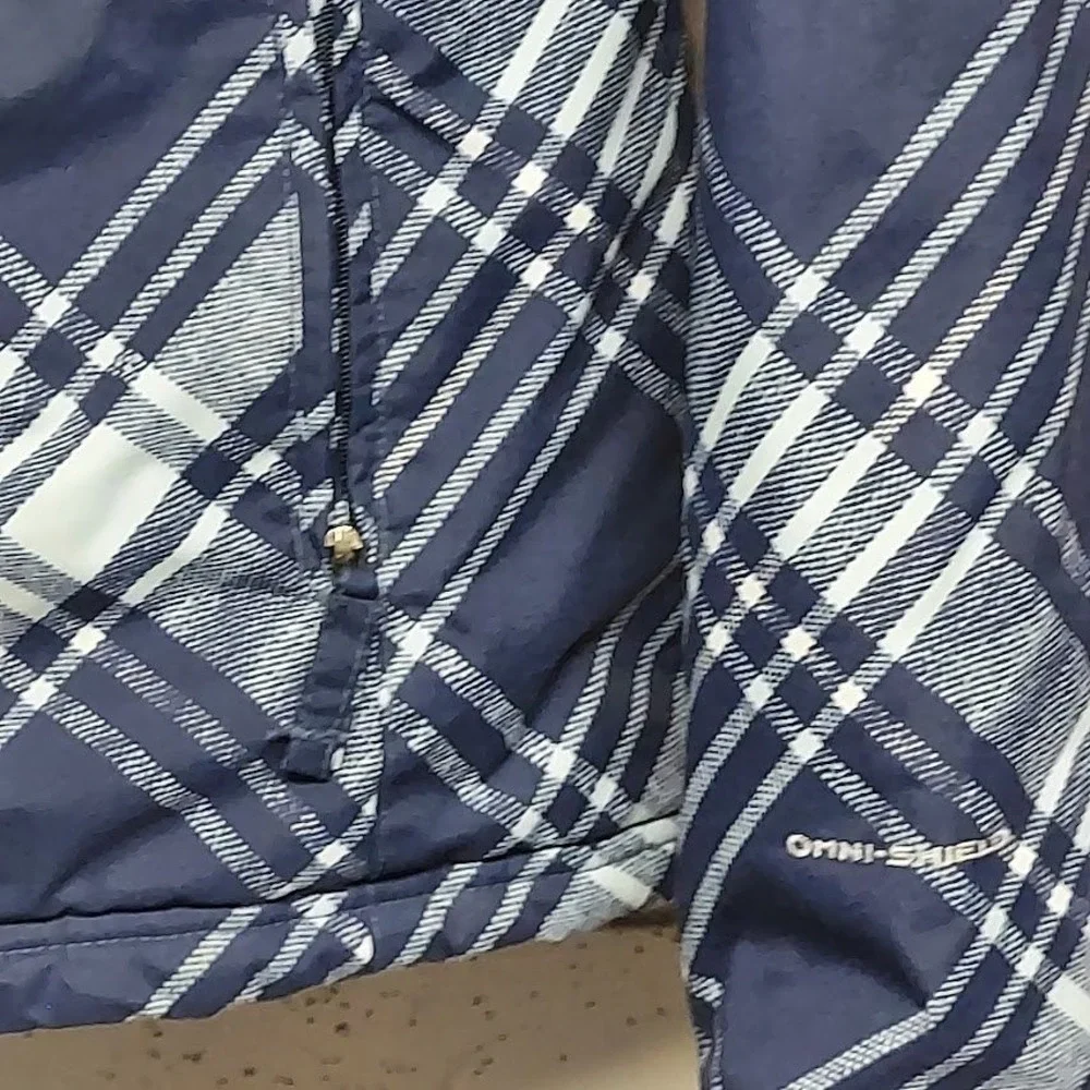 Columbia Kids‎ Omni-Shield Puffer Jacket Navy Blue White Plaid Hooded Size 14/16